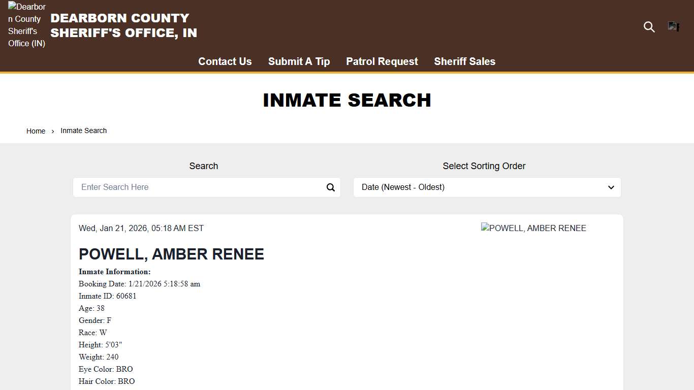 Inmate Search | Dearborn County Sheriff's Office (IN)